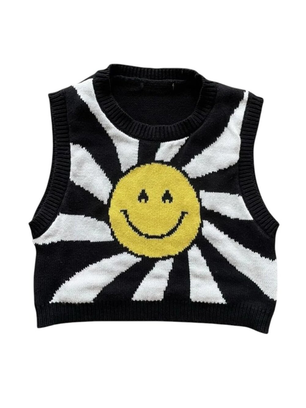 Black and White Smiley Face Knit Vest